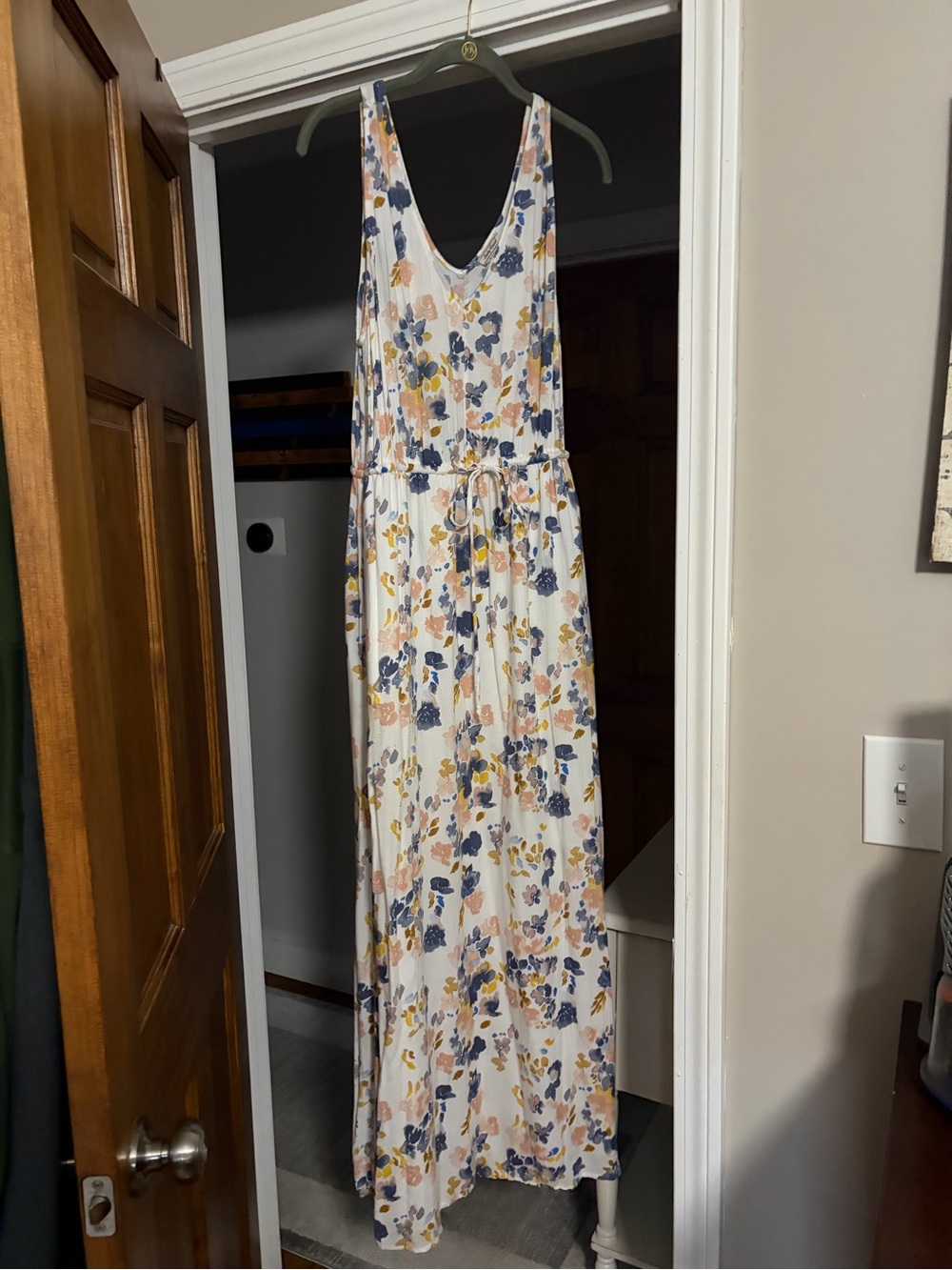 Lucky Brand White Floral Maxi Dress with Blue and Yellow Print